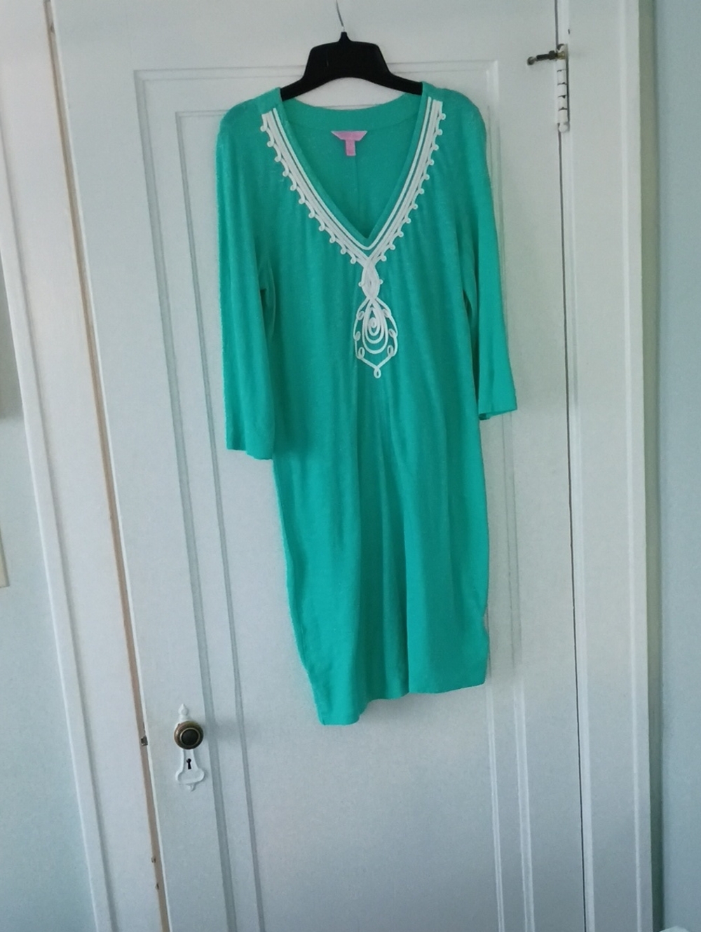 Lilly Pulitzer Aqua V-Neck Embroidered Chemise